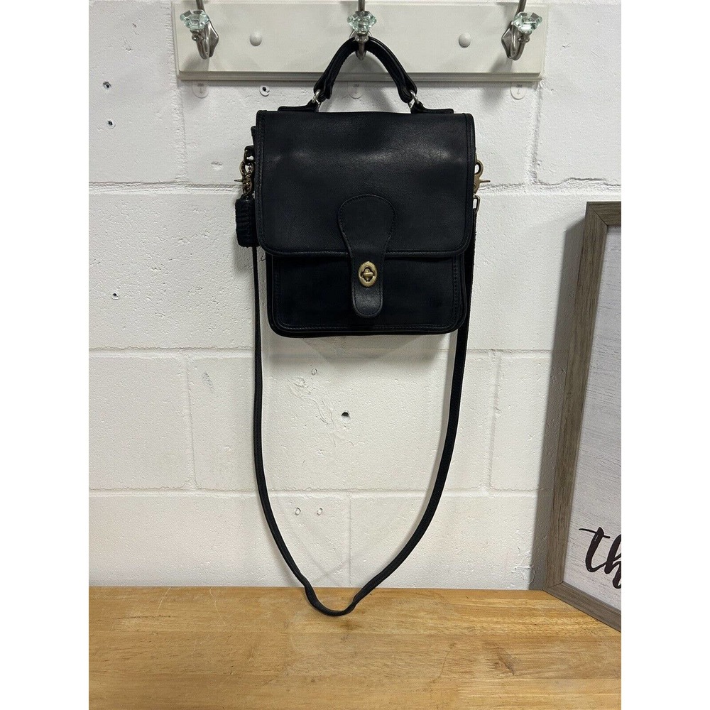 Coach Willis Station 5130 Black Leather Satchel w/ Crossbody Strap